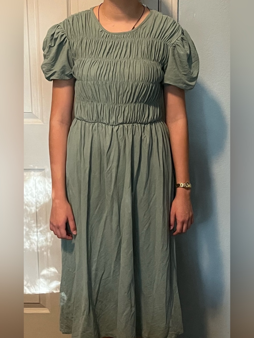 Mango Green Puff Sleeve Maxi Dress